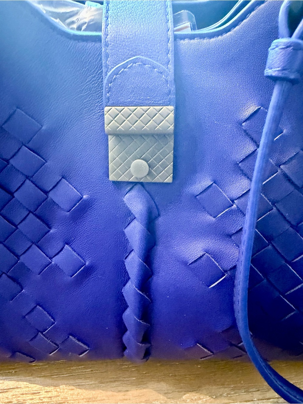 Blue Woven Leather Top-Handle Bag - Picture 7 of 9